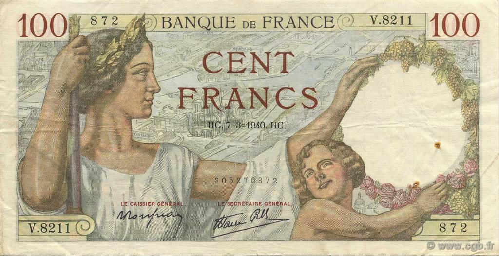 100 Francs SULLY FRANCE  1940 F.26.24 TTB+
