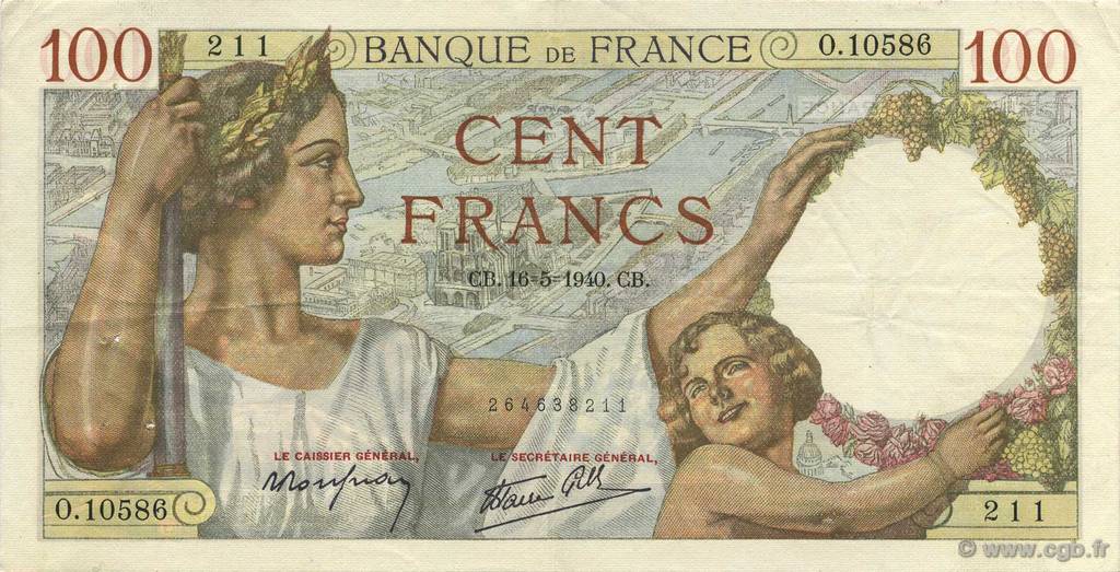 100 Francs SULLY FRANCE  1940 F.26.29 TTB+