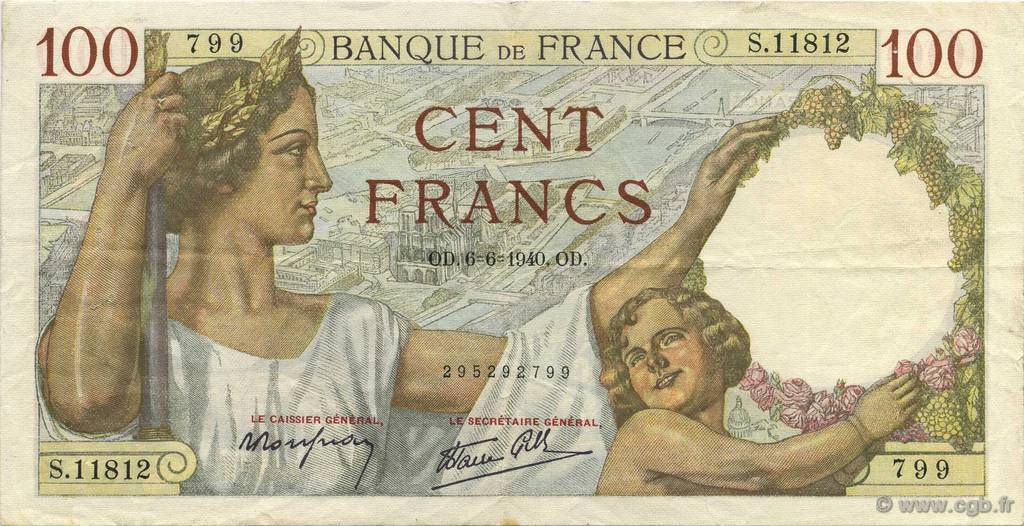 100 Francs SULLY FRANKREICH  1940 F.26.31 SS
