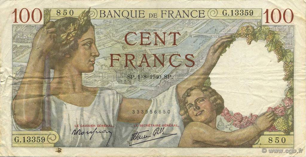 100 Francs SULLY FRANKREICH  1940 F.26.34 SS
