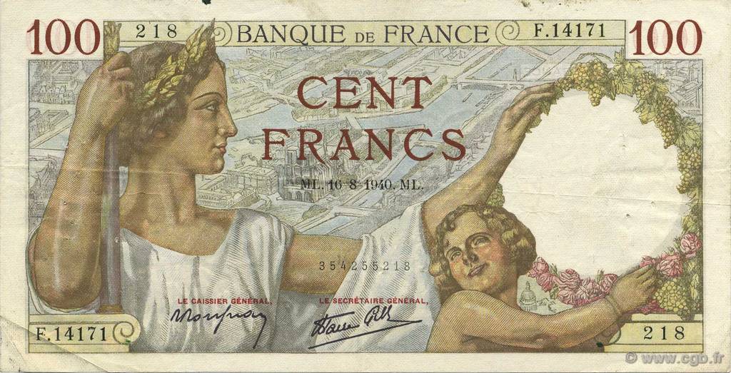 100 Francs SULLY FRANKREICH  1940 F.26.36 fSS