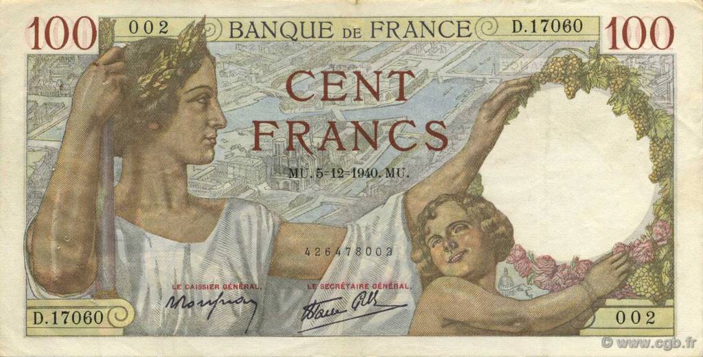 100 Francs SULLY FRANCIA  1940 F.26.42 MBC+