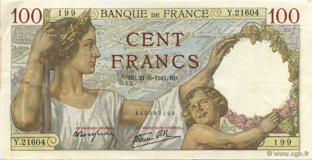 100 Francs SULLY FRANCIA  1941 F.26.52 MBC+