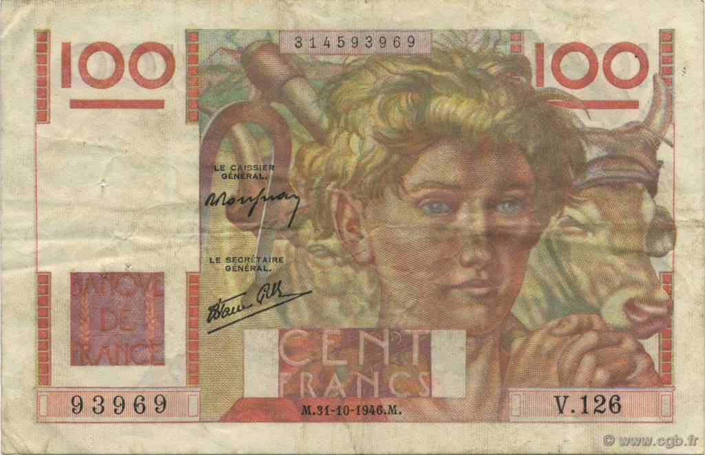 100 Francs JEUNE PAYSAN FRANCE  1946 F.28.10 F