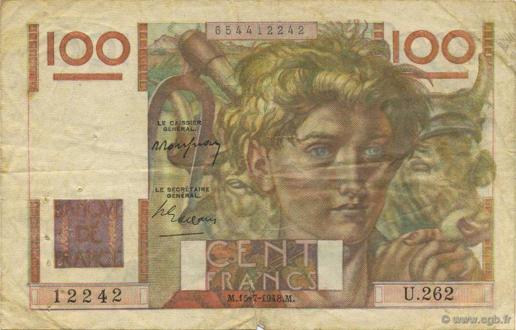 100 Francs JEUNE PAYSAN FRANCE  1948 F.28.19 F