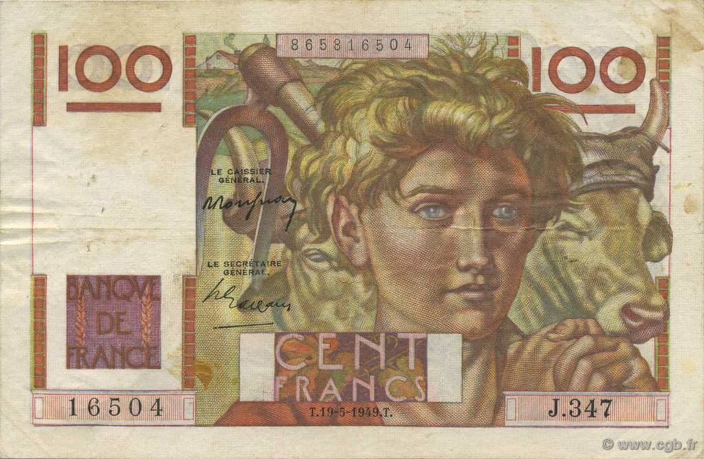 100 Francs JEUNE PAYSAN FRANCIA  1949 F.28.24 BC+