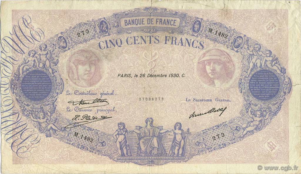 500 Francs BLEU ET ROSE FRANCE  1930 F.30.33 TB+