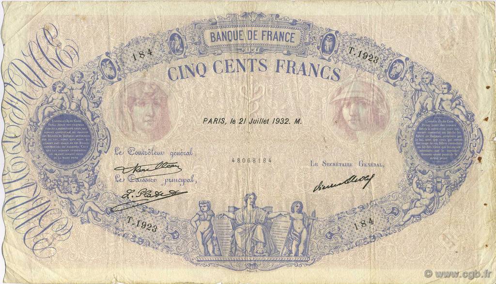 500 Francs BLEU ET ROSE FRANCE  1932 F.30.35 F
