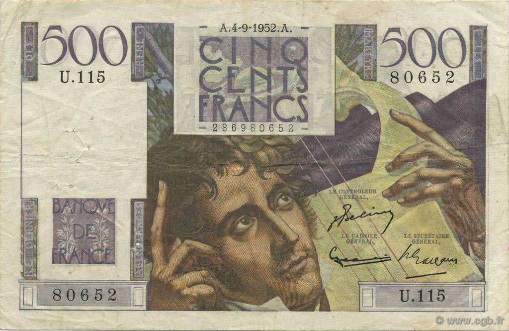 500 Francs CHATEAUBRIAND FRANCIA  1952 F.34.10 q.BB