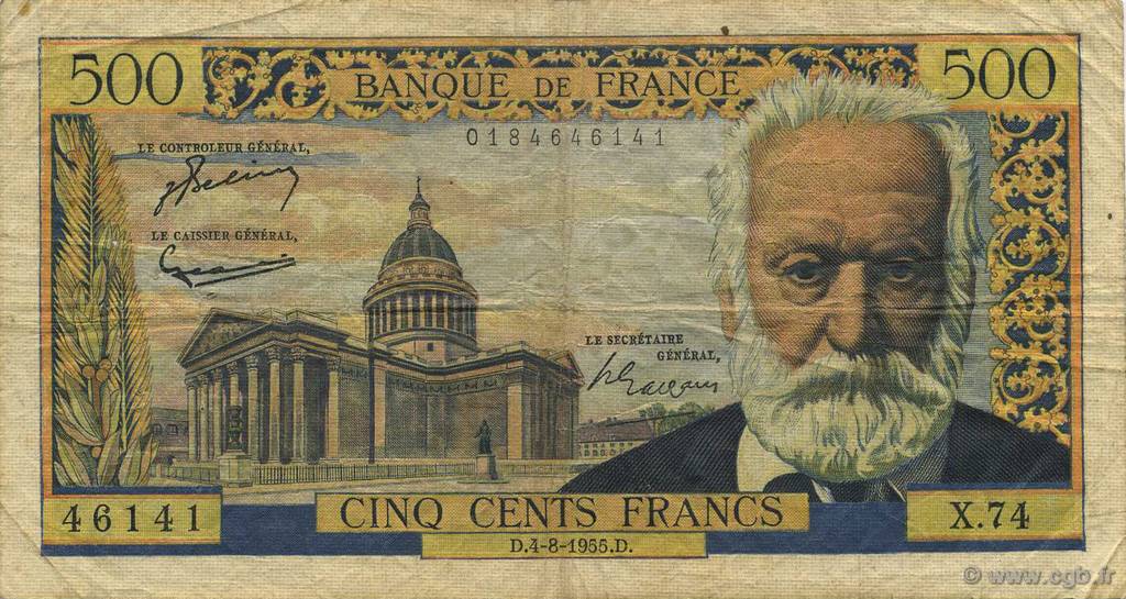 500 Francs VICTOR HUGO FRANCIA  1955 F.35.05 BC