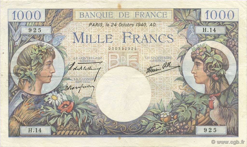 1000 Francs COMMERCE ET INDUSTRIE FRANCIA  1940 F.39.01 BB