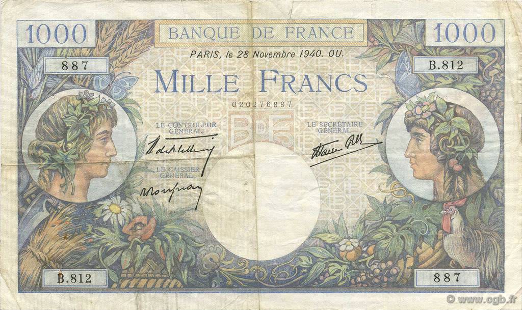 1000 Francs COMMERCE ET INDUSTRIE FRANCE  1940 F.39.02 VF