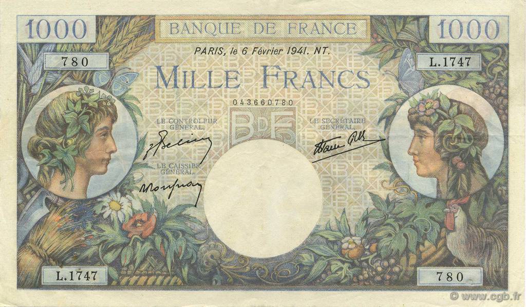 1000 Francs COMMERCE ET INDUSTRIE FRANKREICH  1941 F.39.04 fVZ