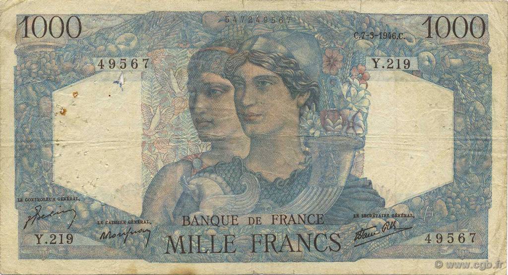 1000 Francs MINERVE ET HERCULE FRANKREICH  1946 F.41.12 S