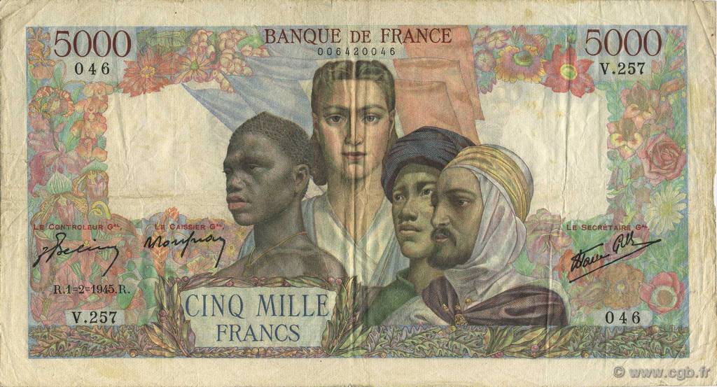 5000 Francs EMPIRE FRANÇAIS FRANCE  1945 F.47.11 pr.TTB
