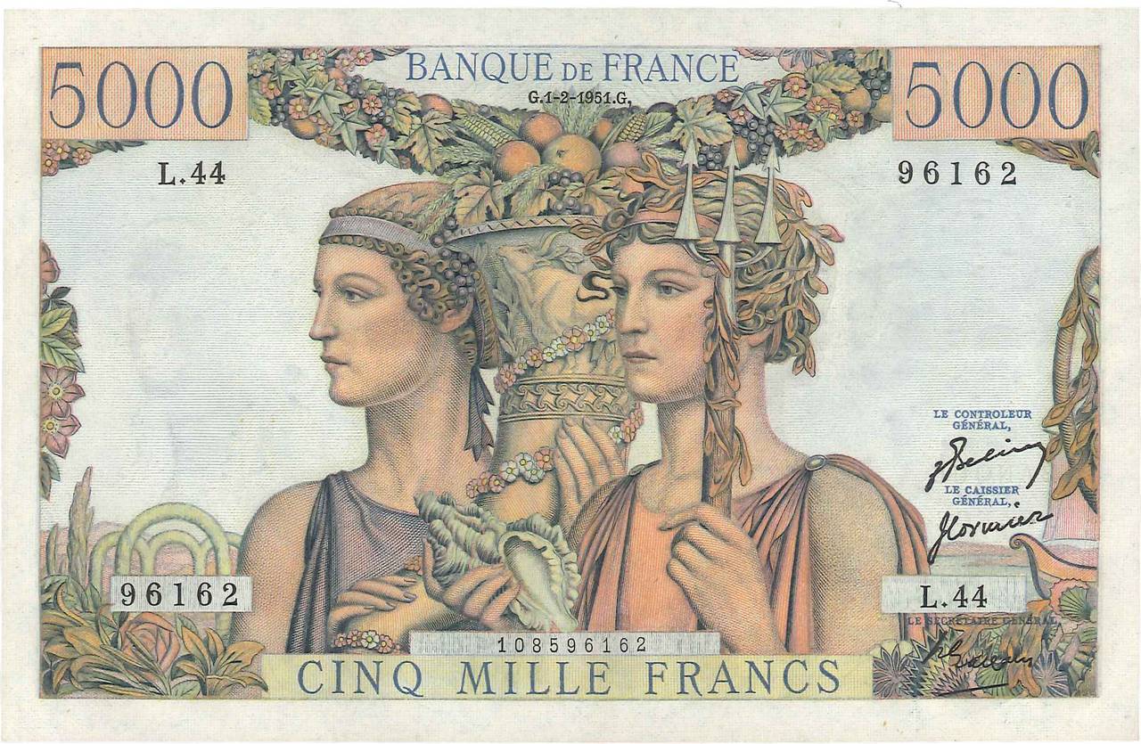 5000 Francs TERRE ET MER FRANCE  1951 F.48.03 XF+