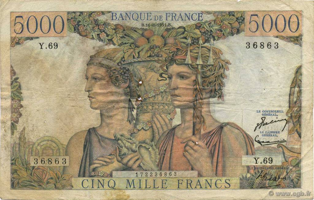 5000 Francs TERRE ET MER FRANCE  1951 F.48.05 F-