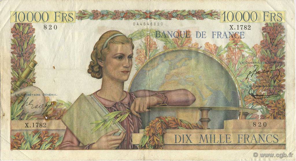 10000 Francs GÉNIE FRANÇAIS FRANCIA  1951 F.50.53 BC+