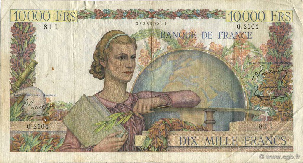 10000 Francs GÉNIE FRANÇAIS FRANCE  1951 F.50.55 TB