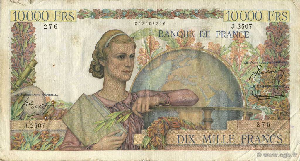 10000 Francs GÉNIE FRANÇAIS FRANCE  1952 F.50.57 F+