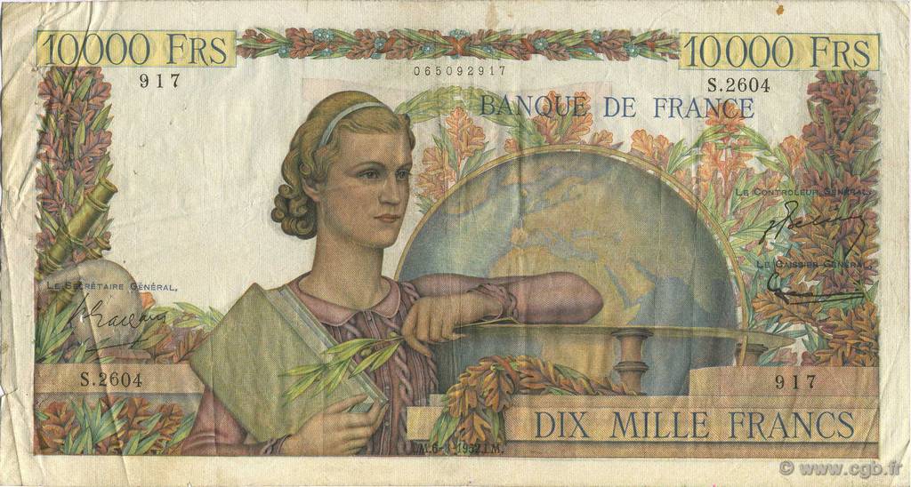 10000 Francs GÉNIE FRANÇAIS FRANCIA  1952 F.50.57 BC+
