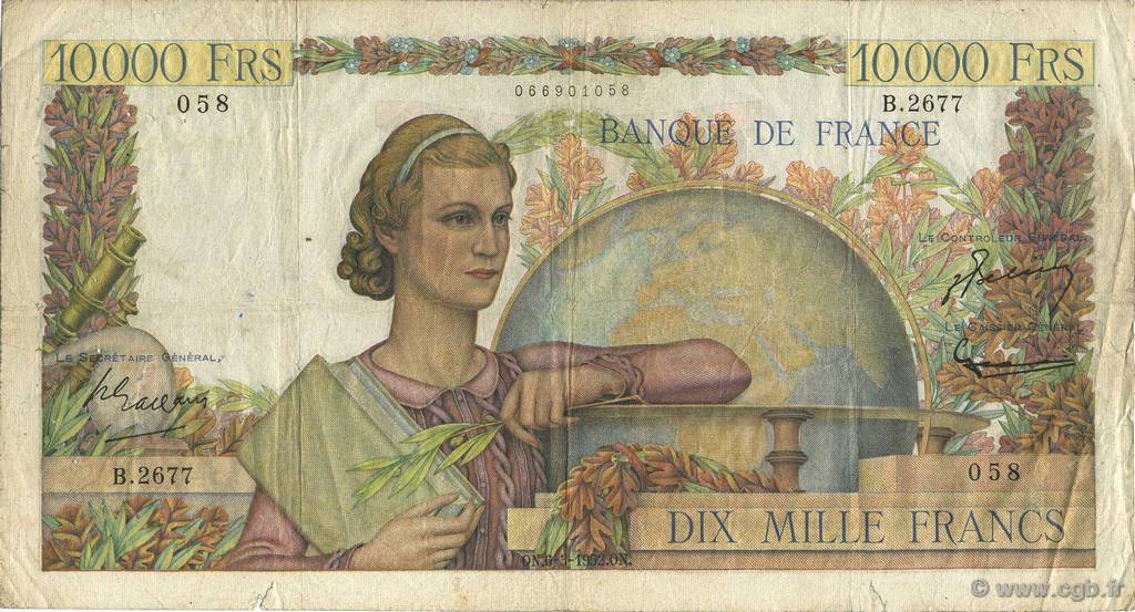 10000 Francs GÉNIE FRANÇAIS FRANCE  1952 F.50.57 TB
