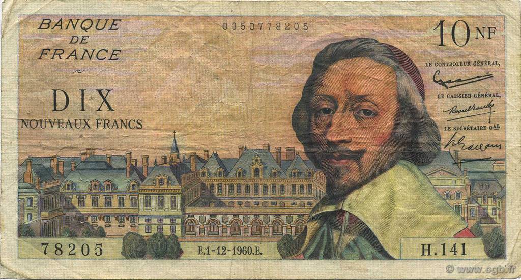 10 Nouveaux Francs RICHELIEU FRANKREICH  1960 F.57.12 S
