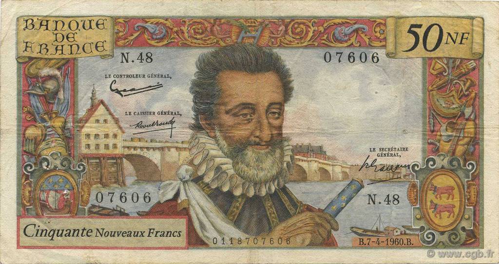 50 Nouveaux Francs HENRI IV FRANCIA  1960 F.58.05 q.BB