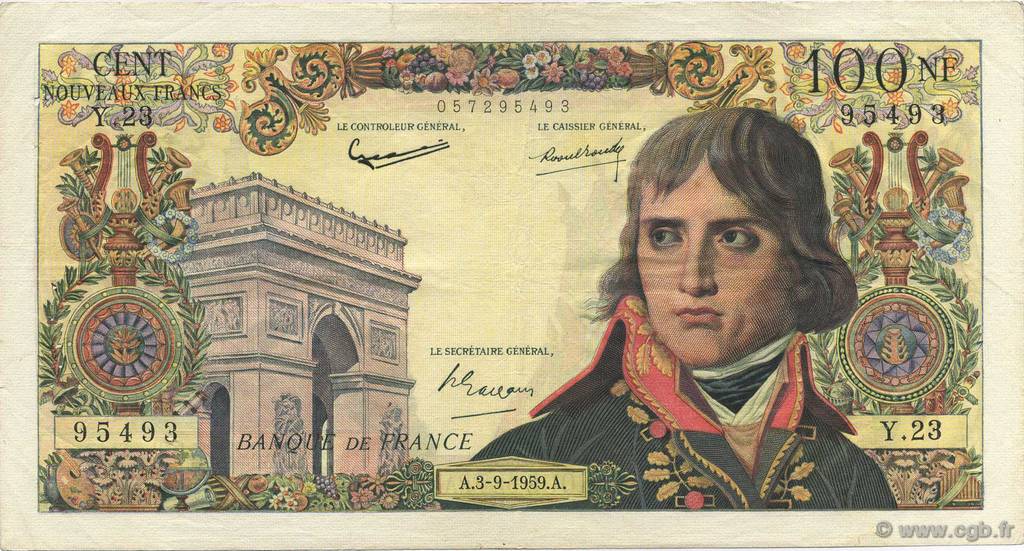 100 Nouveaux Francs BONAPARTE FRANCIA  1959 F.59.03 q.BB