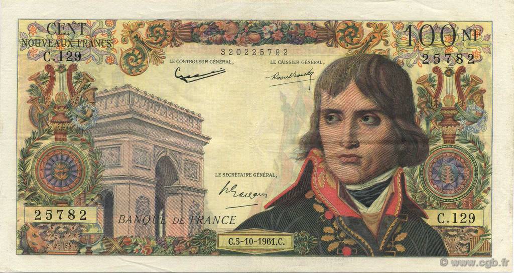 100 Nouveaux Francs BONAPARTE FRANCIA  1961 F.59.12 MBC a EBC