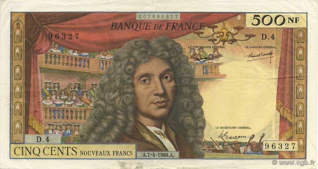 500 Nouveaux Francs MOLIÈRE FRANCIA  1960 F.60.02 MBC
