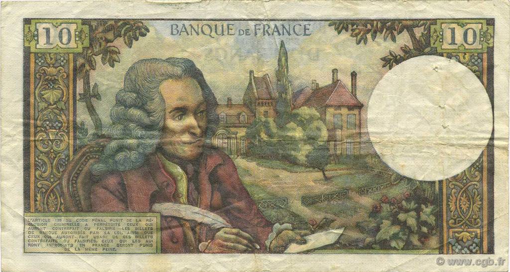 10 Francs VOLTAIRE FRANCE  1973 F.62.65 VF