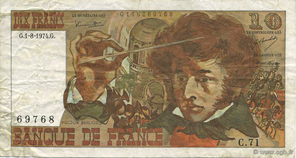 10 Francs BERLIOZ FRANCIA  1974 F.63.06 q.BB