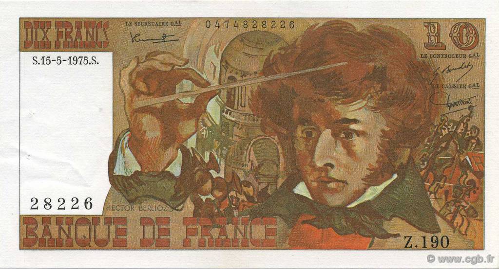 10 Francs BERLIOZ FRANCE  1975 F.63.10 AU