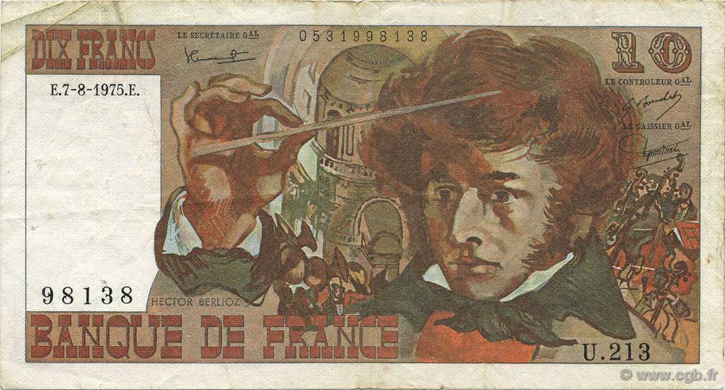 10 Francs BERLIOZ FRANCIA  1975 F.63.12 BB