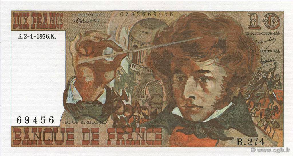 10 Francs BERLIOZ FRANCE  1976 F.63.16 UNC