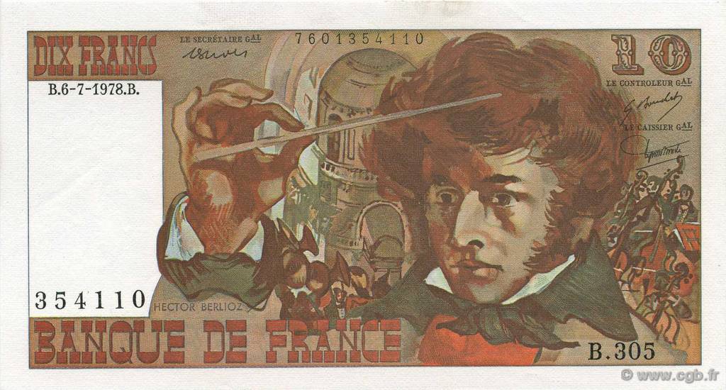 10 Francs BERLIOZ FRANCE  1978 F.63.24 AU+