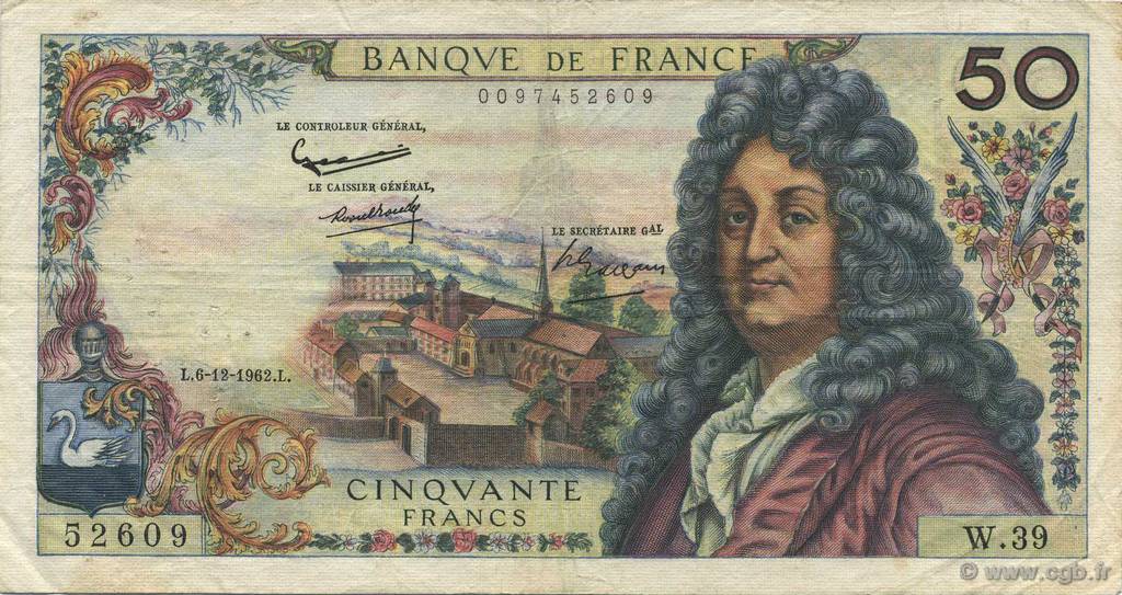 50 Francs RACINE FRANCIA  1962 F.64.03 BC+