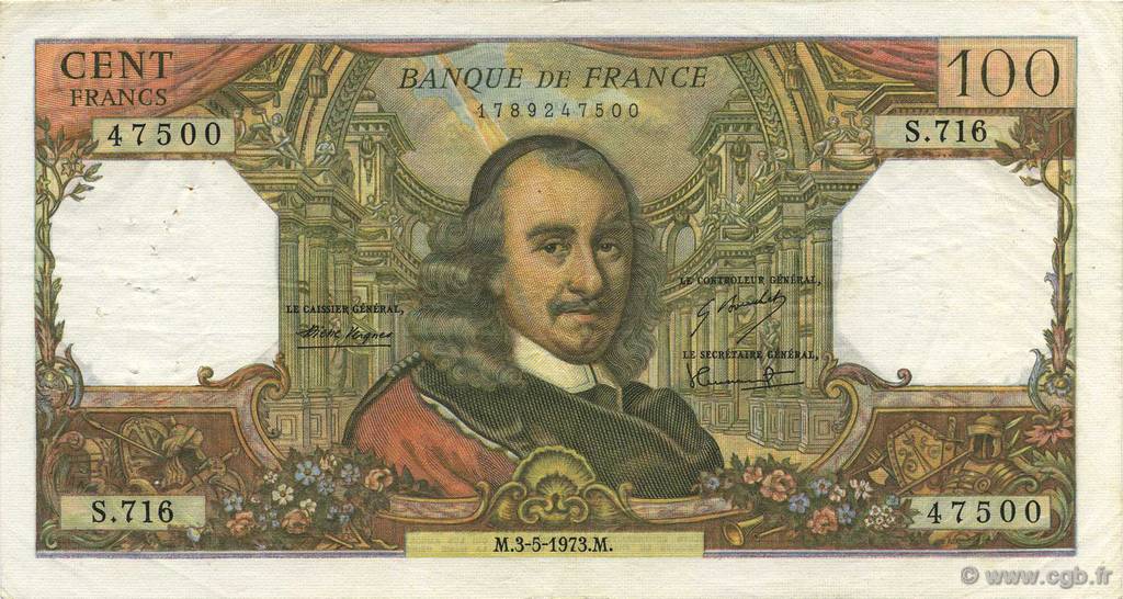 100 Francs CORNEILLE FRANCIA  1973 F.65.42 MBC