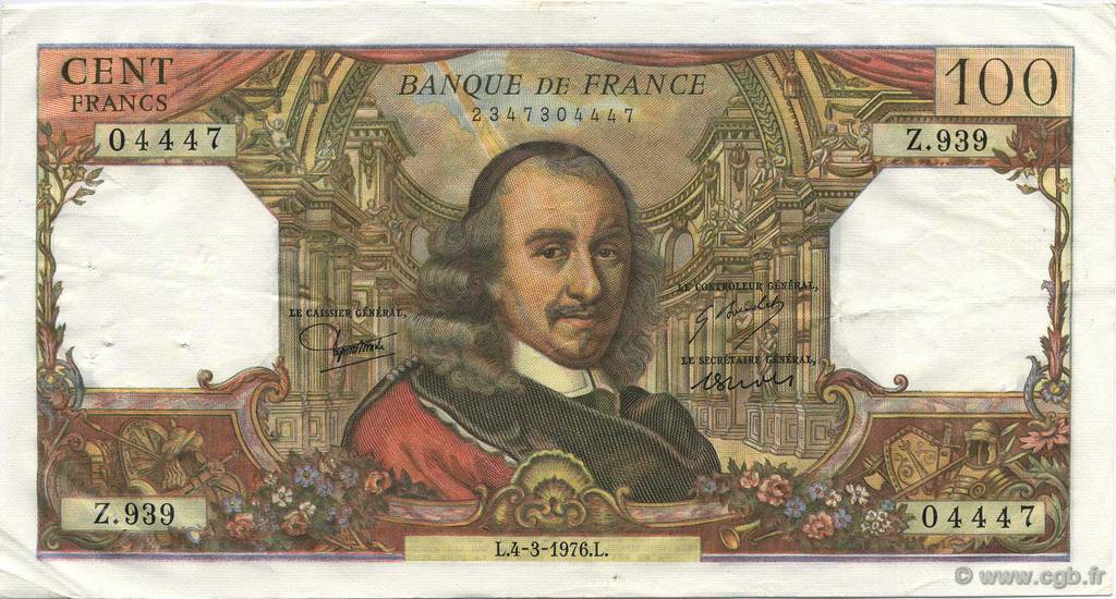 100 Francs CORNEILLE FRANCIA  1976 F.65.52 MBC+