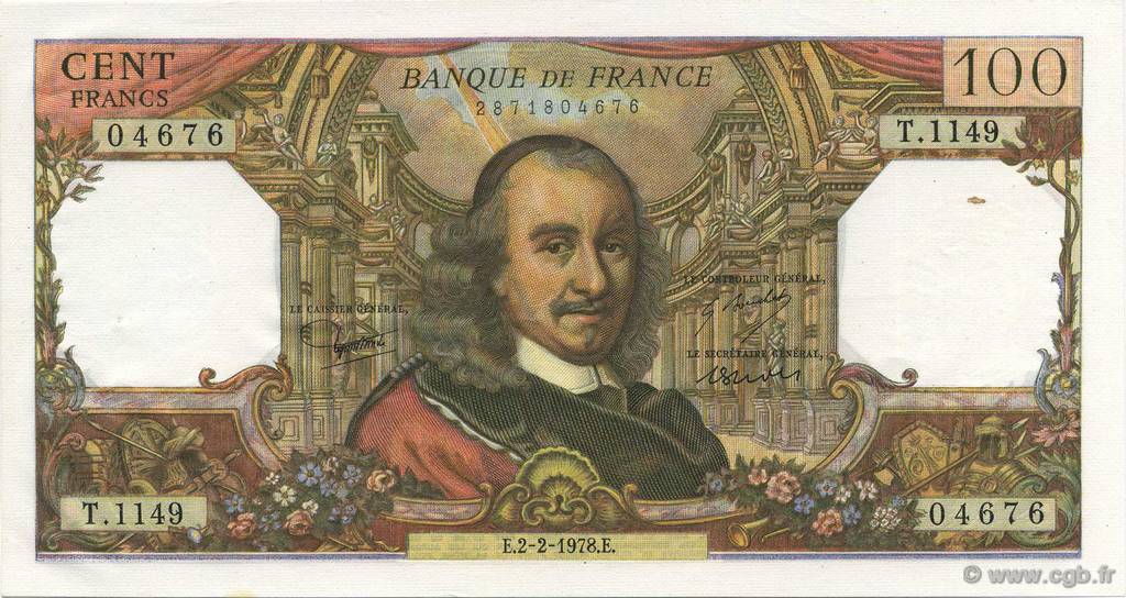 100 Francs CORNEILLE FRANKREICH  1978 F.65.61 VZ+