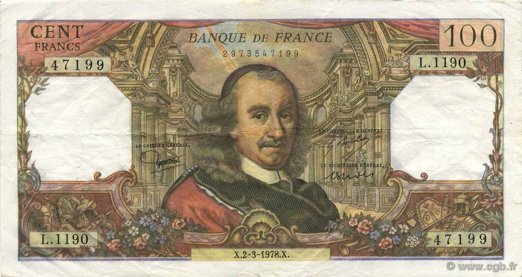 100 Francs CORNEILLE FRANCIA  1978 F.65.62 MBC