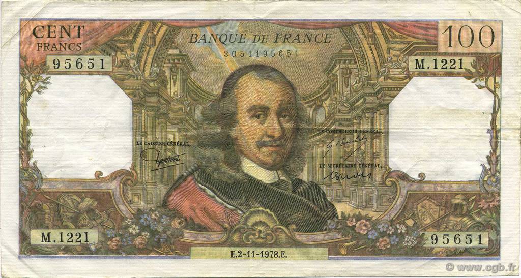 100 Francs CORNEILLE FRANKREICH  1978 F.65.64 fSS