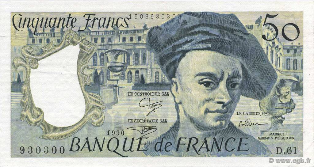 50 Francs QUENTIN DE LA TOUR FRANKREICH  1990 F.67.16 VZ+