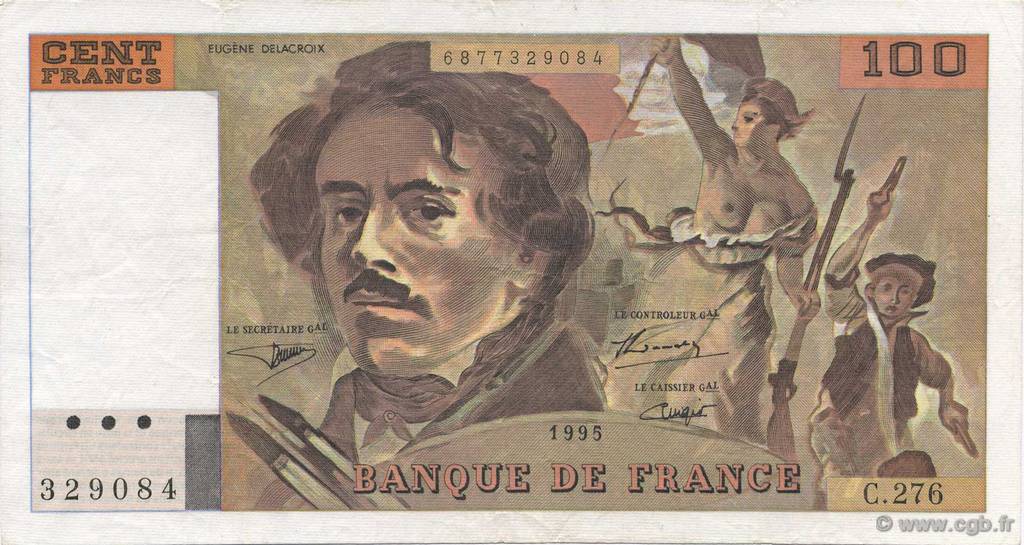 100 Francs DELACROIX 442-1 & 442-2 FRANKREICH  1995 F.69ter.02b VZ