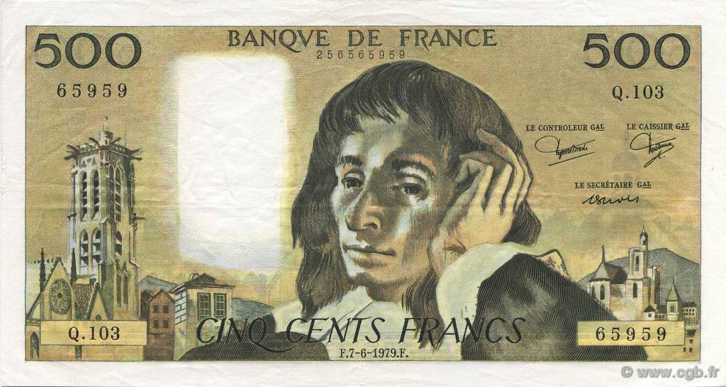 500 Francs PASCAL FRANCE  1979 F.71.20 SUP