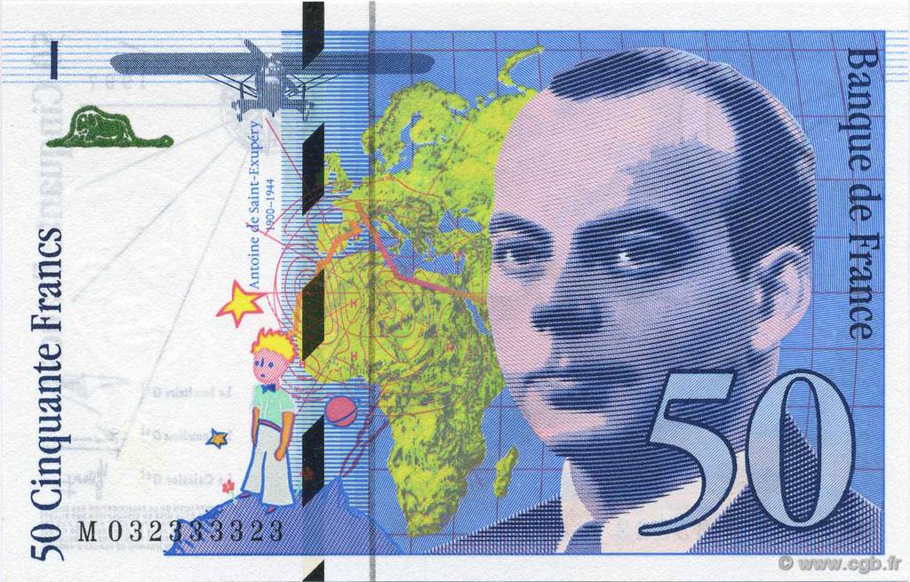 50 Francs SAINT-EXUPÉRY modifié Numéro spécial FRANCIA  1997 F.73.04 FDC
