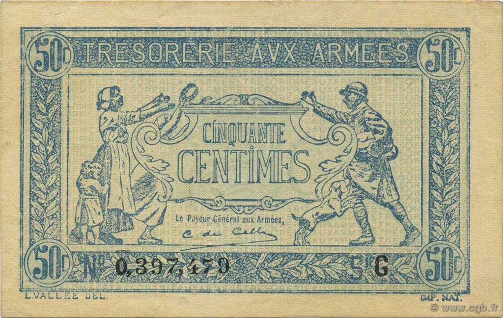 50 Centimes TRÉSORERIE AUX ARMÉES 1917 FRANCIA  1917 VF.01.07 SC