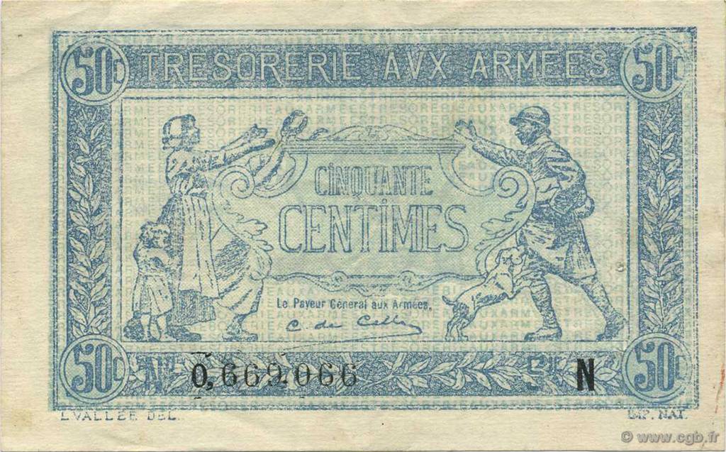 50 Centimes TRÉSORERIE AUX ARMÉES 1917 FRANCIA  1917 VF.01.14 EBC
