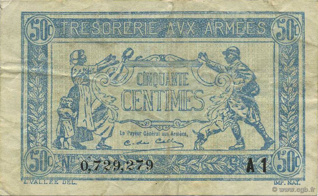 50 Centimes TRÉSORERIE AUX ARMÉES 1919 FRANCIA  1919 VF.02.10 BB